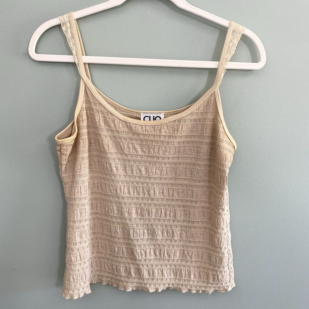 Clio Y2K Cropped Tank Top Womens Medium Tan Textured Feminine Vintage USA